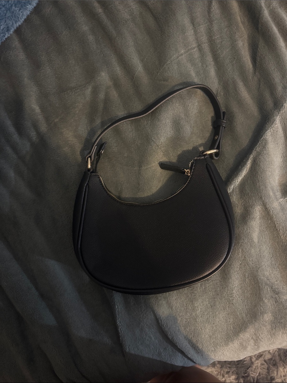 Black Leather Crescent Shoulder Bag